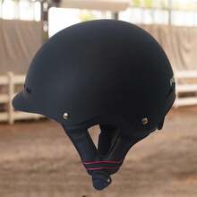 Casco de equitación con carcasa de ABS, protección de oídos de PU, correa ajustable, reposa barbilla absorbente de sudor, adecuado para hombres y mujeres, para equitación u otras actividades al aire libre - Negro - Ver 9