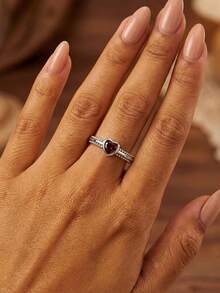 1 chiếc nhẫn hình trái tim đính đinh tán bằng bạc Sterling 925, trang sức nữ tinh tế, thích hợp làm quà tặng dự tiệc/đầm, quà sinh nhật/hẹn hò, đeo hàng ngày hoặc làm quà tặng. - Nhẫn hình trái tim đính đá - Xem 4