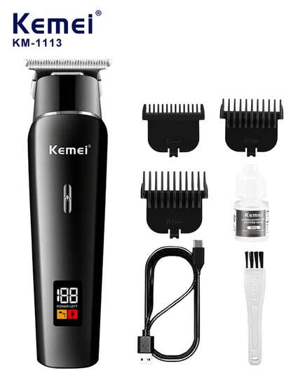 Kemei 电动理发器，多功能理发器，胡须修剪器，男士电动剃须刀，不锈钢圆形刀片，小巧便携，液晶显示屏，适合家庭、旅行和理发店使用，男士礼品