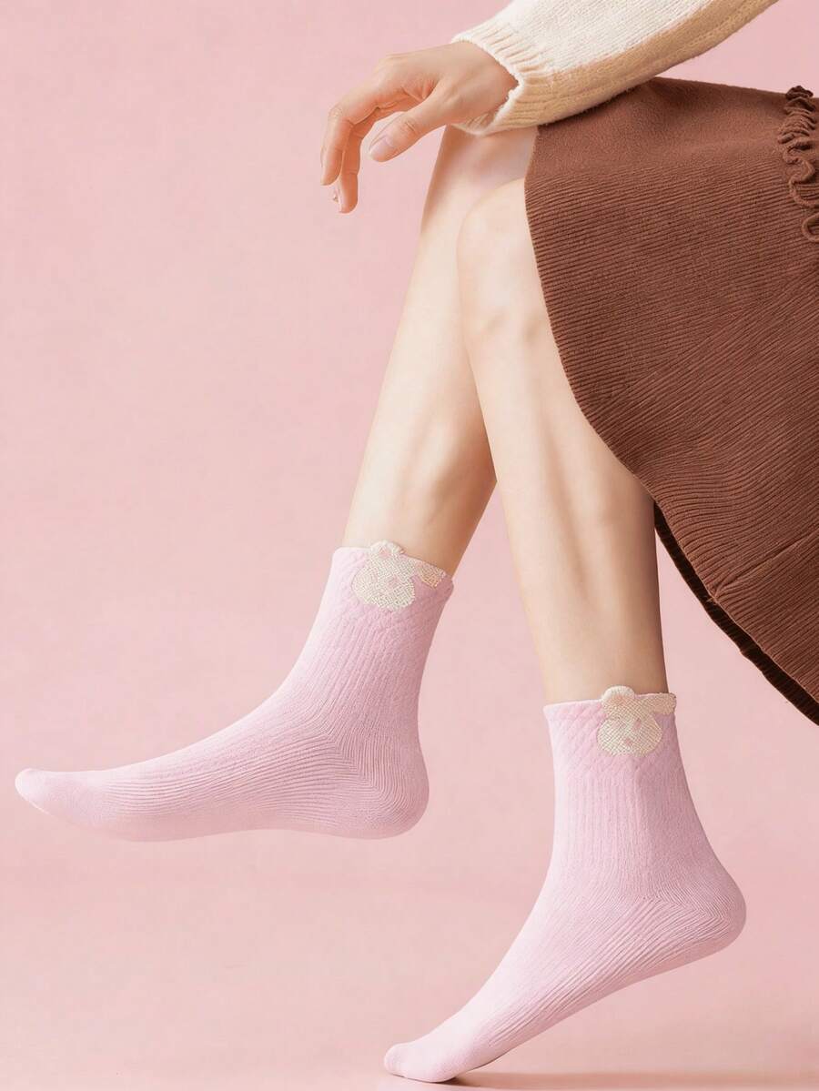 1 Pair Women's Crew Socks/Women's Mid-Calf Socks,Mid Barrel Ballet Style Lightweight For Spring & Summer,Street Fashion Style - Multicolor - View 1