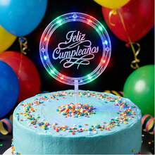 Decoración para pastel de feliz cumpleaños, espejo acrílico con Luz LED blanca o de colores para decoración de fiesta de cumpleaños, tu tarta lucirá increíble con este cake topper (Luces de Colores) - Luz Blanca - Ver 9