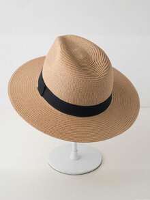 1 件装男女通用夏季防晒草帽遮阳帽海边宽檐草帽旅行沙滩帽巴拿马圆顶礼帽 - 均碼 - 查看 6