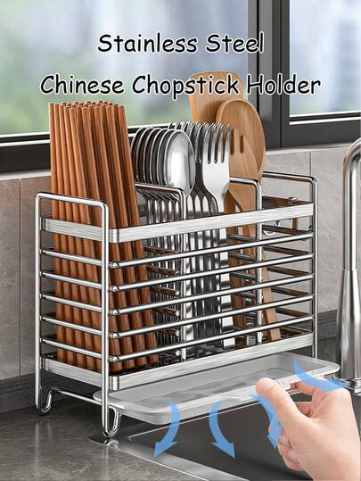 Edelstahl Chinesischer Essstäbchenhalter - Wandmontierter Küchenregal mit Besteckorganizer Box, platzsparend für Zuhause und gewerbliche Küche, rostfrei