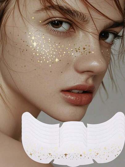 6 Sheets Glitter Freckles Holographic Stickers, Star Freckle Tattoos Glitter Stickers, Tattoo Waterproof Long-Lasting, With Glittery Star Heart Dot Pattern For Adults Accessories For Party Festival Daily Makeup, Temporary Tattoo