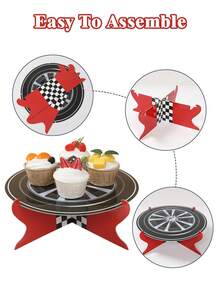 1 Set Racing Theme Cupcake Stand, Racing Party Cupcake Holder, Birthday Dessert Cake Display Rack, Racing Theme Birthday Party Cake Decor, Food Tray, Birthday Party Tabletop Centerpiece, Kitchen Cake Decor, Racing Birthday Decor, Baby Shower Decor, Racing Party Supplies, Birthday Gift, Party Favors - Racing - View 10