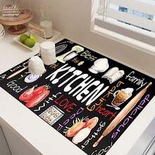 1 pieza Alfombrilla de secado de platos y tazones para la cocina con estampado de patrón de café, súper absorbente que oculta las manchas, con respaldo de goma, multiusos para comedor y cocina, adecuada para cafetera, tazones, platos y rejilla de secado - HL LSD604 - Ver 13