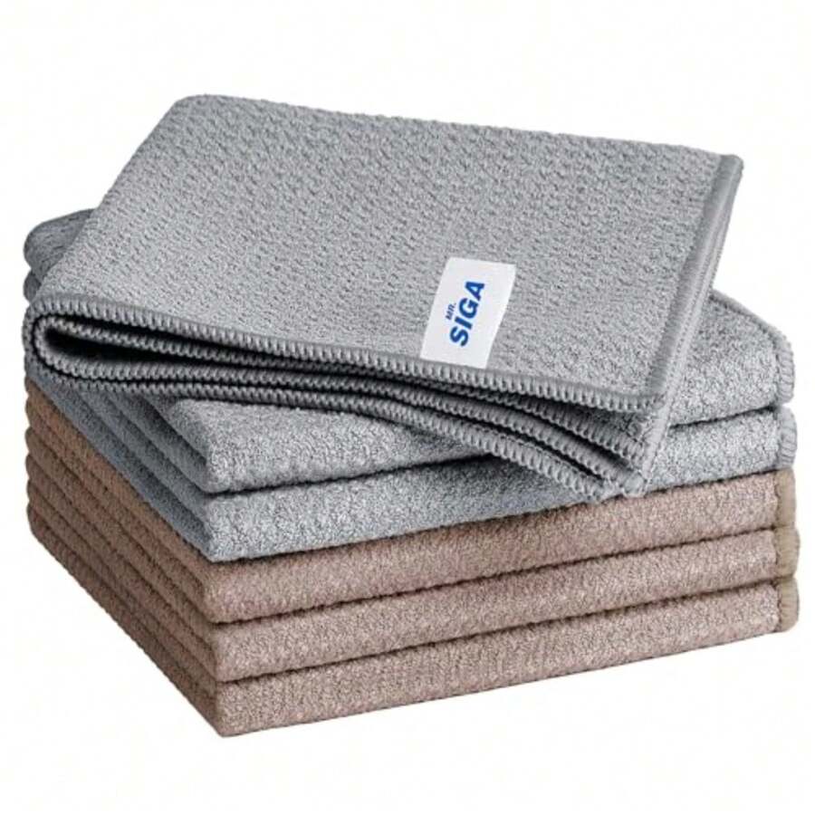 Waffle Pattern Cleaning Cloths Reusable Absorbent Microfiber Cleaning Cloths Lint Free Microfiber Kitchen Towels 6 Pack Gray 11.8 X 11.8 Inch - Xám - Xem 1