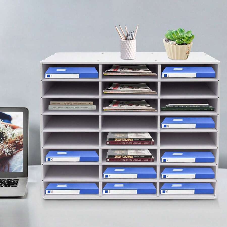 Leeamhome 24 Compartment PVC Desktop Mail Sorter Literature Organizer 132lbs Load Document Storage Rack For Office Classroom Home Paper Sorting - 24 Compartment Literature Organizer - View 1