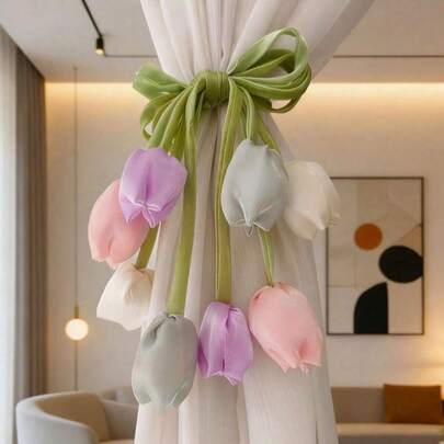 10 pièces Supports de rideau à double tête de conception de fleur de tulipe, nouveaux supports de rideau de style pour salon, rubans de rideau tissés, rubans de décoration de rideau