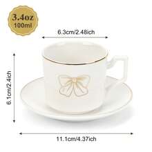 6 Pack 3.4oz White Porcelain Cappuccino Cups – Coffee Cup & Saucer Set With Gold Trim, Dishwasher For Latte, Mocha, Tea & More - White - View 2