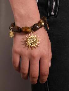 1 pieza Pulsera ajustable con colgante de sol de estilo bohemio vintage de lujo, joyería hecha a mano para mujeres, adecuada para festivales de música, vacaciones, exposiciones de arte, cumpleaños, San Valentín, fiestas, noches, uso diario, citas, bodas, playas - Multicolor - Ver 9