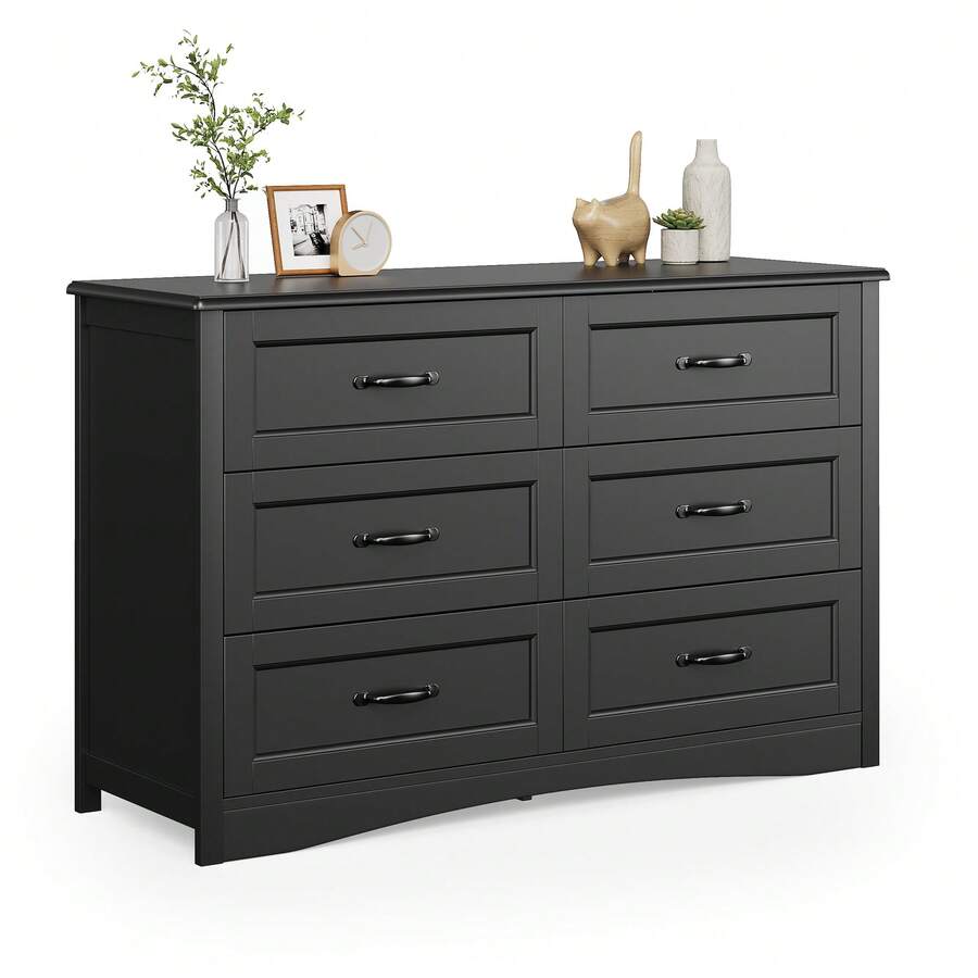 Asofer 6 Drawer Dresser Bedroom, Multi-Drawer Storage Cabinet With Metal Handles,  Anti-Dumping  For Entrances, Corridors,Sturdy And Spacious,Room Decoration, Black - 黑色 - 查看 1