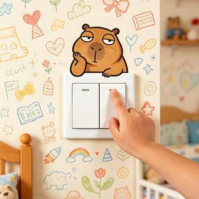 1pc Cute Cartoon Animal Wall Sticker, Nursery Decor, Self-Adhesive PVC Sticker, Adorable Animal Switch Home Decor Sticker, Suitable For Bedroom, Living Room, Children's Room, Switch Panel Decoration