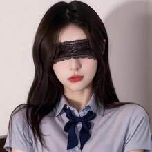 2Pcs Fashion Women Lace Eye Masks, White & Black Hollow-Out Eye Cover, Adjustable Blindfold For Cosplay, Party & Costume Props - WHITE - 查看 3
