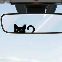 Cat Rear View Mirror Sticker, Funny Vinyl Car Window Sticker, Universal Waterproof Vehicle Decal Stickers (Truck, Water Bottle, Laptop) - A - View 4