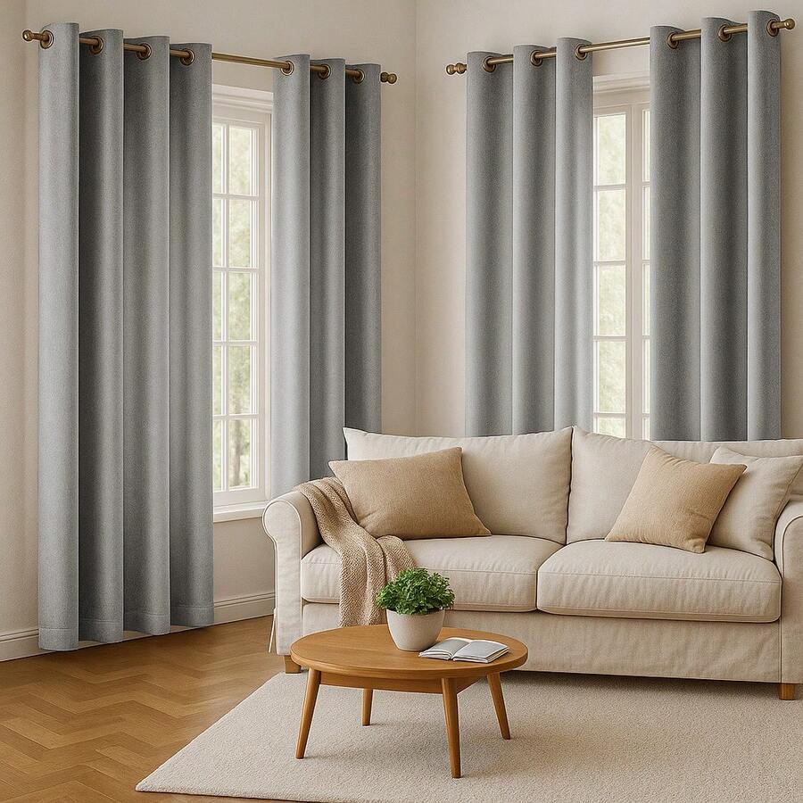 SEWLO 4Panel: Velvet Curtains (Eyelet), Available In Multiple Colors And Sizes, 90% Light Blocking, Windproof, Suitable For Various Room Layouts, Soft And Comfortable. - 銀色 - 查看 1