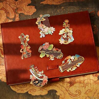 Chinese Style Musical Instrument Metal Bookmark, Custom Engraved, Premium Cultural & Creative Gift, Student Reading Page Marker & Book Clip