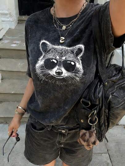 Áo thun ngắn tay cổ tròn nhuộm màu tie-dye in hình gấu trúc, kiểu dáng thời trang tối giản mới cho mùa hè, phong cách thường ngày, áo kiểu đa năng sành điệu dành cho nữ.