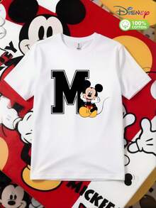 Disney Mickey Mouse "M" Logo 100% Cotton Graphic Tee – Casual Streetwear For Men - trắng - Xem 2