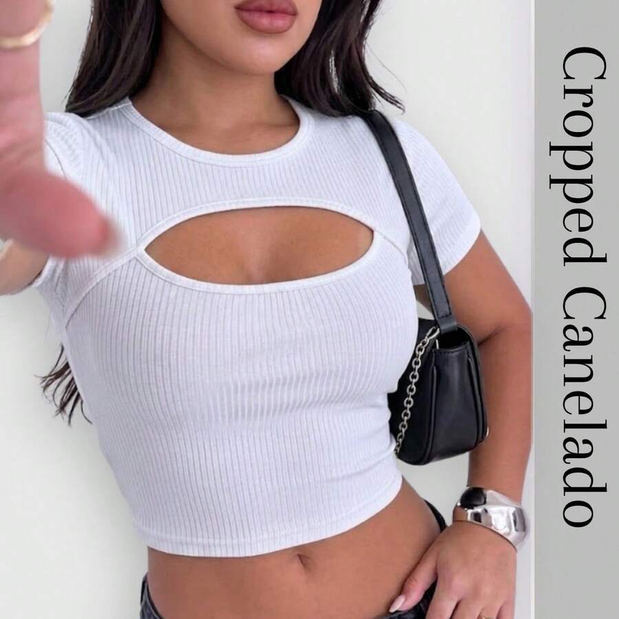 Cropped Plus Size Hollow Neckline Comfort And Elegance - trắng - Xem 1