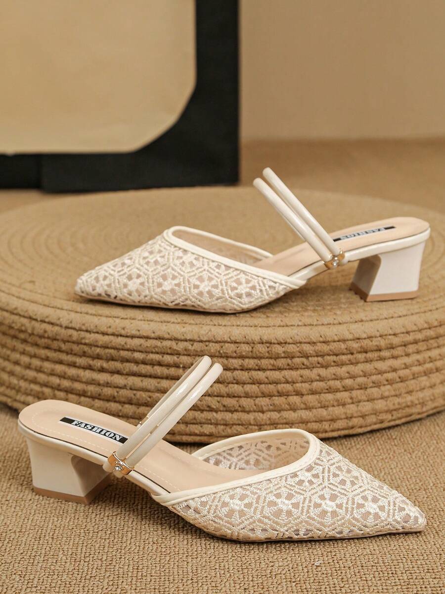 2024 New Arrival Women's Sandals, Versatile Fairy Style Elegant Mid Heel Closed Toe Mules, Suitable For Summer - Beige - View 1