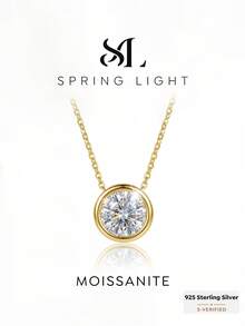 1 chiếc dây chuyền Moissanite đính kim cương tròn 1 carat, mặt dây chuyền bạc 925 cao cấp, kiểu dáng cổ điển thanh lịch, dây chuyền hứa hẹn, dây chuyền vĩnh cửu, món quà trang sức sang trọng tinh tế dành cho phụ nữ. - Vòng cổ Moissanite tròn - Xem 1
