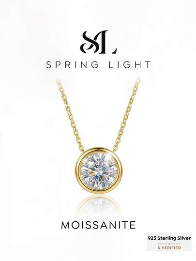 1 chiếc dây chuyền Moissanite đính kim cương tròn 1 carat, mặt dây chuyền bạc 925 cao cấp, kiểu dáng cổ điển thanh lịch, dây chuyền hứa hẹn, dây chuyền vĩnh cửu, món quà trang sức sang trọng tinh tế dành cho phụ nữ.