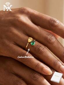 Customized Adjustable Birthstone Ring, Delicate Dual-Stone Ring, Personalized Birthstone Jewelry, Couple's Gift, Birthday And Anniversary Gift (For Her) - Multicolor - View 2
