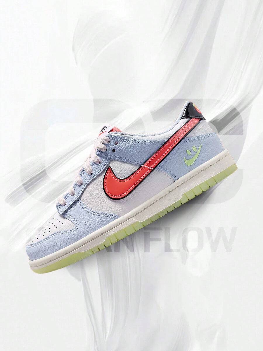 Nike Dunk Low Smiley Swoosh White Hydrogen Blue Crimson (GS)– Order Sneakers– Shoes For Women - Vintage-Spring & Summer-Inspired Running Shoes, Shock-Absorbing Comfort, Gym To Streetwear Casual Wear -Mother's Day Gifts-Father's Day Gift-IR0614 100 - White/Hydrogen Blue/Black/Flash Crimson - 查看 1