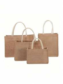 Túi tote sợi đay hai quai cầm, túi mua sắm mini, túi mua sắm đi biển sợi đay phong cách tối giản cỡ lớn, túi đựng thực phẩm tái sử dụng, túi đi biển, túi du lịch, túi tote dung tích lớn, quà tặng lễ cho người thân, bạn bè, dì, có 4 kích cỡ - Màu Khaki - Xem 7