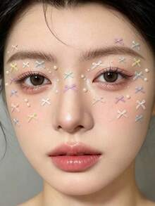 1pc Macaron Color Butterfly Pearl Eye Makeup Sticker, Lolita Style Sweet Girl Daily/Performance Makeup Decorative Sticker,Concert Look,Face Gems - Multicolor - View 3