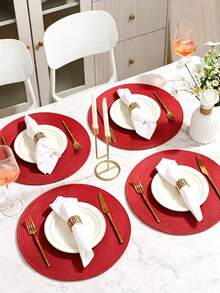 1/2/4/6pcs 15-Inch Round Woven Placemats - Heat Resistant, Easy To Clean, Rustic Decor Suitable For Indoor And Outdoor Dining, Great Gift For Friends And Family - Red - View 2