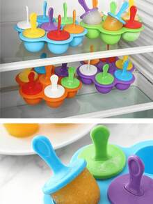 7-Cavity Silicone Ice Cream Pops Mold - DIY Fruit Shake Maker With Easy-Pull Handles & Drip Tray, Vibrant Colors For Homemade Popsicles, Ice Cream, Smoothies - Summer Kitchen Accessories, 1 Set, Style A (Random Color) - Multicolor - View 4