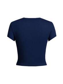 Women's Round Neck Short Sleeve T-Shirt, Summer New Letter Print, Fashion Slim Fit Cropped Top, Suitable For Daily Wear Casual - Dark Blue - View 4