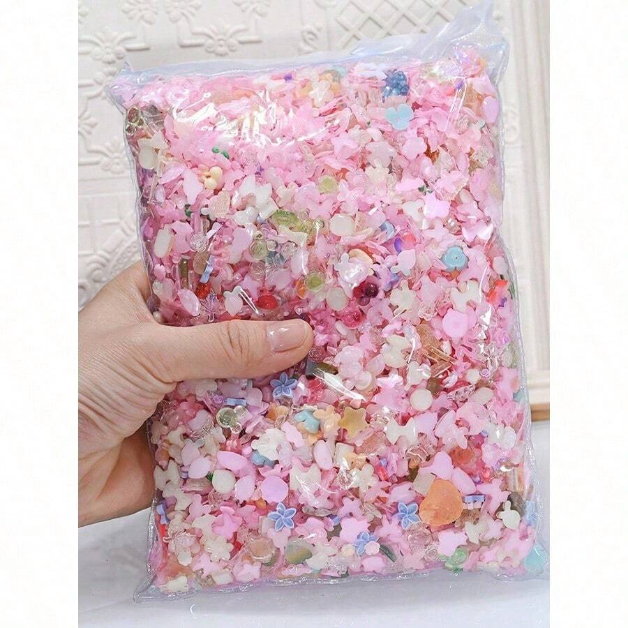 50g/Pack (500-600pcs) 3D Mixed Color Nail Art Decorations, Assorted Shapes Including Hearts, Flowers, Bows, Made Of Resin Material, Flat Bottom, Rhinestone Decor, Suitable For Nail Art DIY, Crafts And Jewelry Making Nails Nail Supplies - Hồng - Xem 1