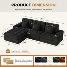 Nalupatio 144" U Shaped Cloud Boneless Couch,Modern Modular Sectional Sofa With Layered Cushion,No Assembly Convertible Corduroy Couches For Living Room,Black 1 PCS - Black - View 5