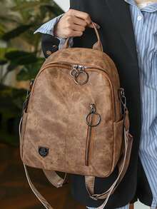 Women's Vintage Soft Leather Backpack, Multi-Pocket Casual Daypack With Adjustable Strap, Fashion Anti-Theft Shoulder Bag For Daily Commute Travel Shopping, Versatile Convertible Crossbody Backpack For Ladies - Multicolor - View 7