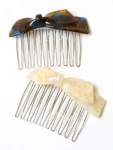 Pente de Cabelo Elegante de Acetato com Laço Duplo para Mulheres, Material de Acetato Grosso de Alta Qualidade, Grampo Lateral Doce e Fofo com 10 Dentes, Acessório de Cabelo Nupcial de Luxo Minimalista, Adequado para Uso Diário, Trabalho e Viagens, Aniversário - Multicolor B - Visão 3