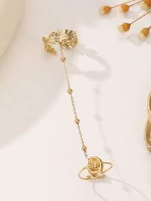 1pc Fashionable Unique Personalized Stainless Steel Gold-Plated Adjustable Ring, Delicate Waterproof Daily Wear & Wedding Party Jewelry Gift For Women - Gold - View 17