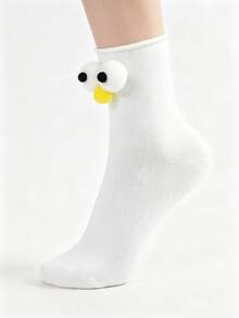 1/2/4/6 Pairs Women Solid Color Funny Big Eye Cute Couple Mid-Calf Socks - Multicolor - View 5