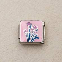 1 pieza Componente de pulsera modular de acero inoxidable con patrones florales, adecuado para hacer pulseras, collares y otras joyas de bricolaje, combinable libremente en diferentes estilos - Plateado - Ver 24