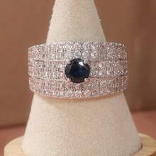Anillo de circonita azul de moda, diseño atmosférico de nicho, accesorio versátil, ideal para el atuendo diario - Plateado - Ver 2