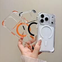 Koolife 1pc 4-Corner Airbag Shockproof Phone Case, 2.0mm Transparent Magnetic TPU Soft Shell, Independent Buttons, Anti-Collision Protection, Compatible With Iphone 18 Pro/18 Pro Max/17/17 Pro/17 Pro Max/16 Pro Max/15 Pro Max/12/13/14 Series/Galaxy S23/S24/S25 Ultra - Orange - View 12