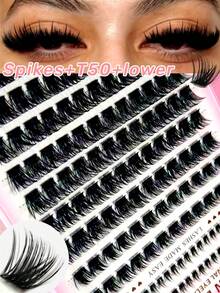 160片D型卷翘下睫毛单簇，浓密蓬松，多种款式可选，适合各种妆容，自然单根假睫毛，轻盈柔软，漫画风格单根假睫毛，假睫毛，漫画睫毛，Y2K DIY居家嫁接睫毛 - D - 查看 7