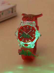 Cute Silicone Strap Dinosaur Pattern LED Light Quartz Cartoon Children Watch - Red - View 2