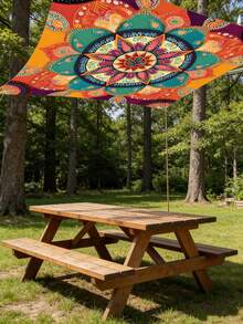 1 Floral Awning, Outdoor Thickened Waterproof Awning, Colorful Floral Awning, Gradient Mandala Floral Green Bohemian Pattern, Suitable For Gardens, Terraces, Beaches, Etc. (Includes Ropes, Frame Not Included), Camping Equipment - Multiple Styles - View 10