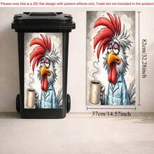 1 pieza Pegatina plana autoadhesiva de bote de basura 2D, pegatina de pollo cansado divertida para bote de basura, pegatina de gallo gruñón para café, decoración de bote de basura con estado de ánimo de la mañana, pegatina impermeable de material de PVC, fácil de pelar y pegar, pegatina de arte plano, almacenamiento de cocina - A - Ver 7