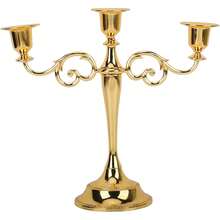 3 Brazos Candelabro de Metal, Europeo Retro Elegante Portavelas, Candelabro de Centro de Mesa Portavelas de Pilar para La Boda Comedor Mesa Decoración para El Hogar en Fiestas Navideñas(Oro) - Bronce - Ver 11