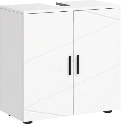 Under Sink Bathroom Cabinet, Bathroom Vanity Unit, Basin Storage Cupboard With Double Doors And Shelf, 10W X 20Dcm U Cut-Out, Light Grey
