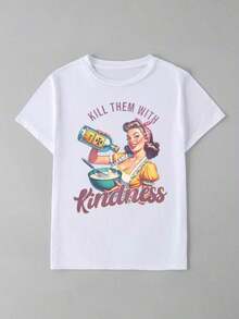 Blusas holgadas y cómodas para mujer de uso diario, camisas de ama de casa satíricas de colores cómodos, camisetas de mujer con estampados vintage, camisetas satíricas divertidas, arte de póster satírico feminista como regalo adecuado para uso diario casual, vacaciones, tiempo de juego, y como regalo blanco de verano-Vintage Street Style Unisex Loose Cotton Short Sleeve Crew Neck T-Shirt - Blanco - Ver 4